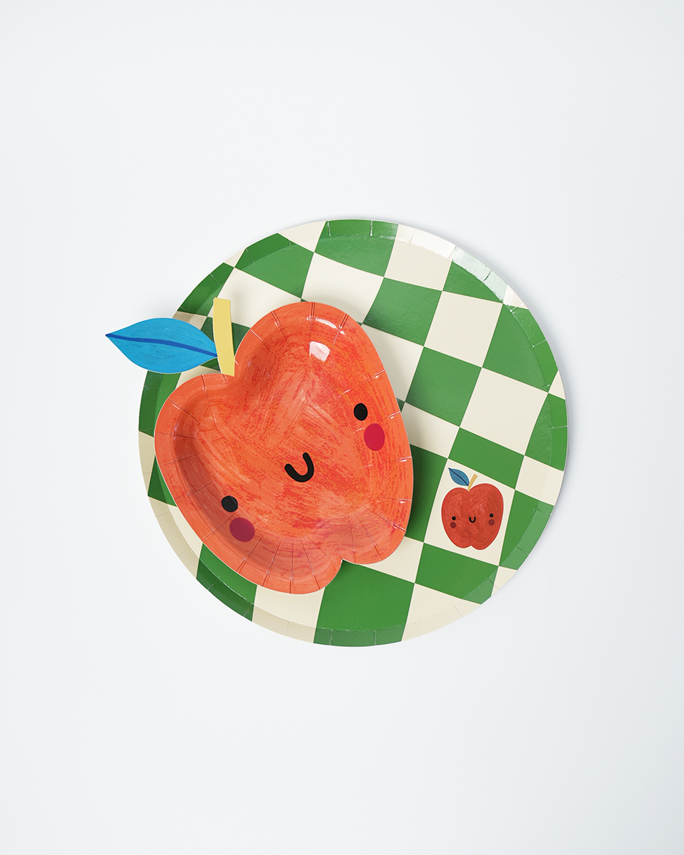 Platos de cartón a cuadros para cena (x12) - Colección Pequeño Chef