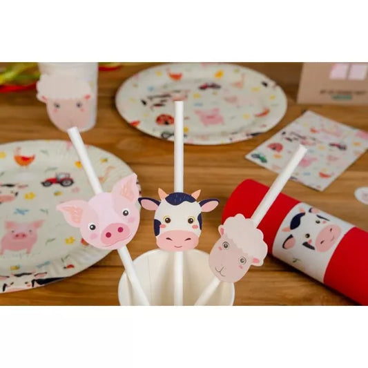 6 pajitas de papel Farm Animals
