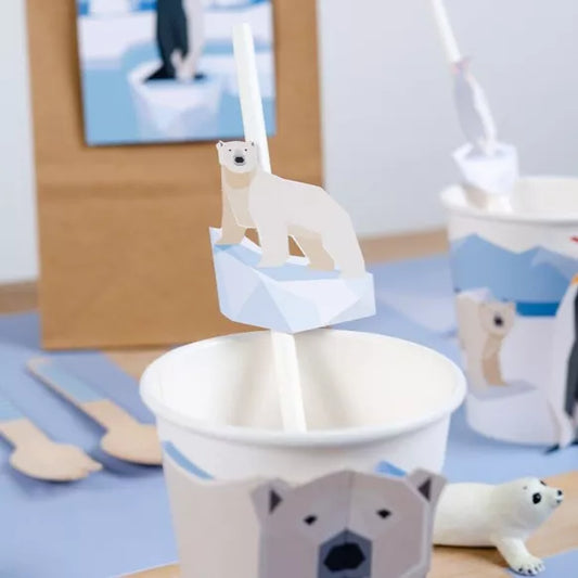 6 pajitas de papel de animales polares