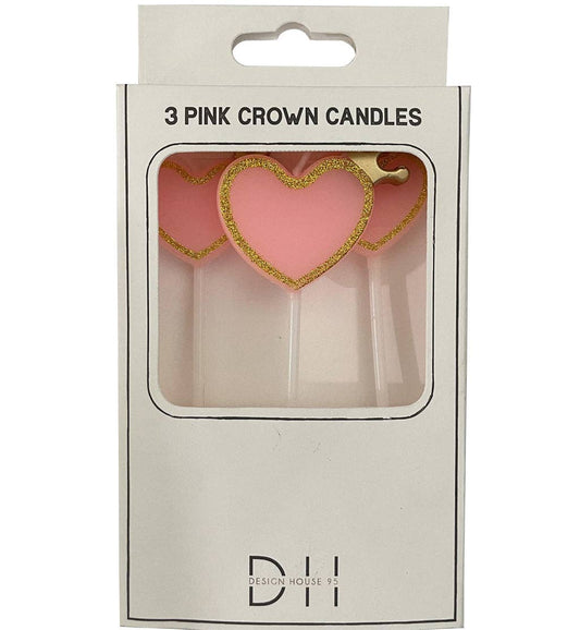 Vela para tarta con forma de corazón, 3 piezas, corona