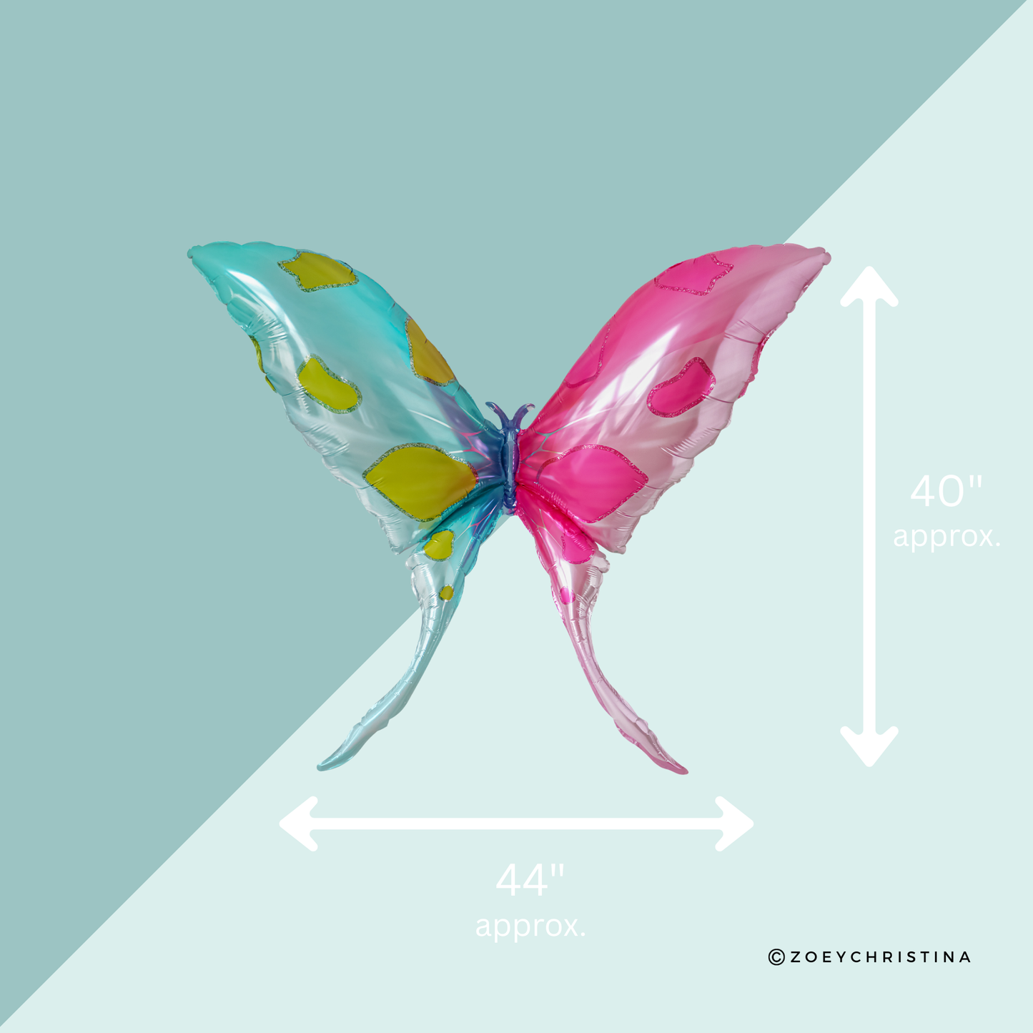 Globo de papel aluminio en forma de mariposa rosa y azul de 40"