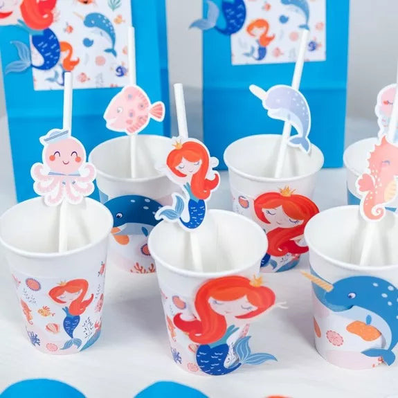 6 pajitas de papel Mermaid Coral