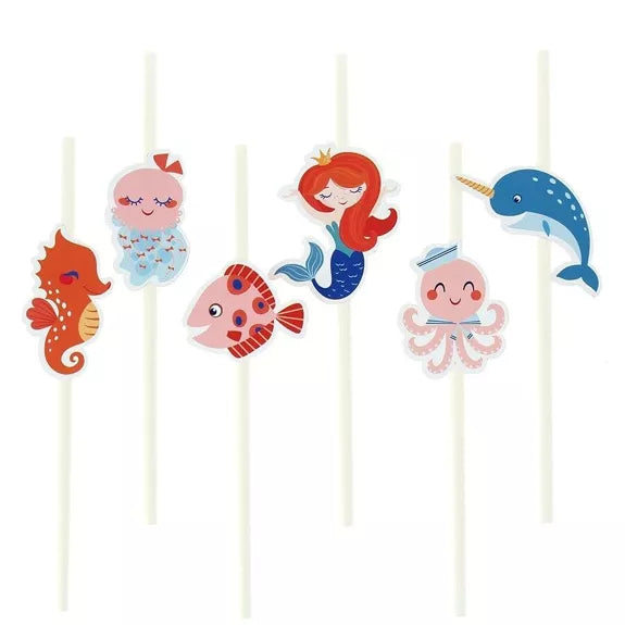 6 pajitas de papel Mermaid Coral