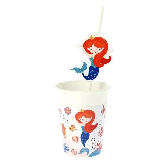 6 pajitas de papel Mermaid Coral