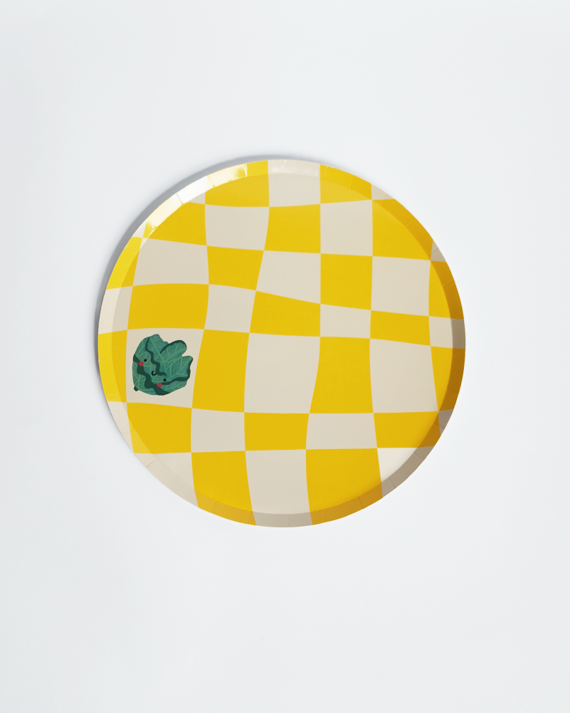 Platos de cartón a cuadros para cena (x12) - Colección Pequeño Chef