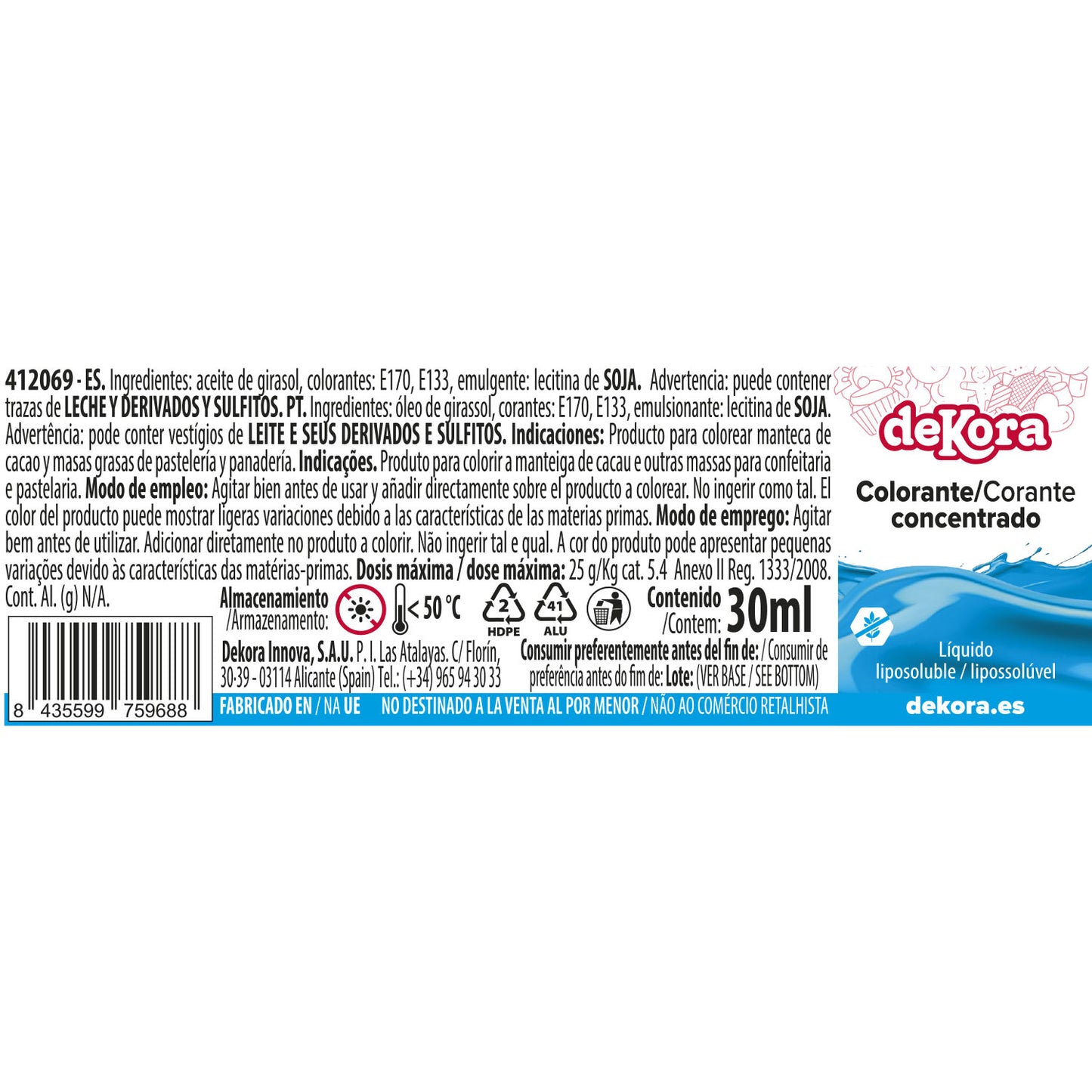 COLORANTE CONCENTRADO AZUL LIQ. LIPOSOLUBLE 30ML