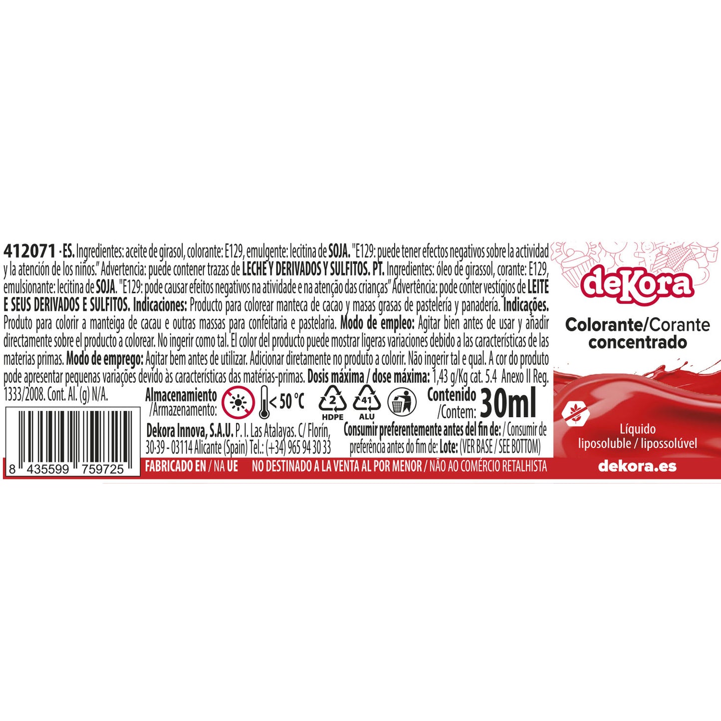 COLORANTE CONCENTRADO ROJO LIQ. LIPOSOLUBLE 30ML