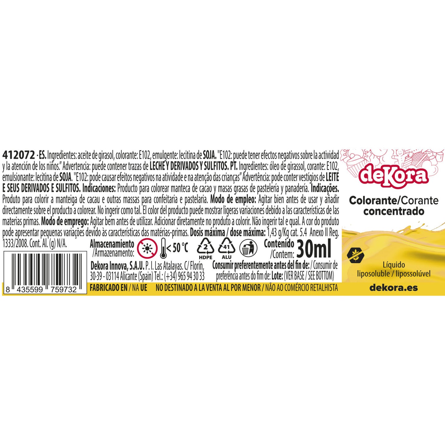 COLORANTE CONCENTRADO AMARILLO LIQ. LIPOSOLUBLE 30ML