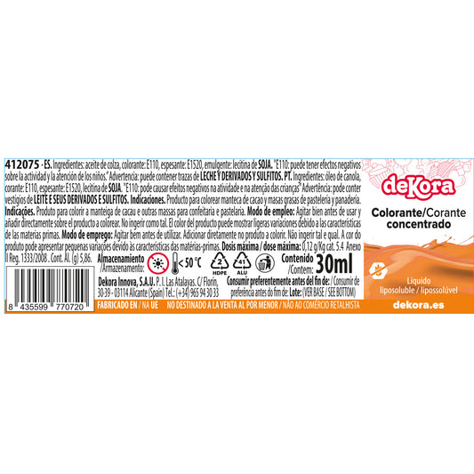 COLORANTE CONCENTRADO NARANJA LIQ. LIPOSOLUBLE 30ML