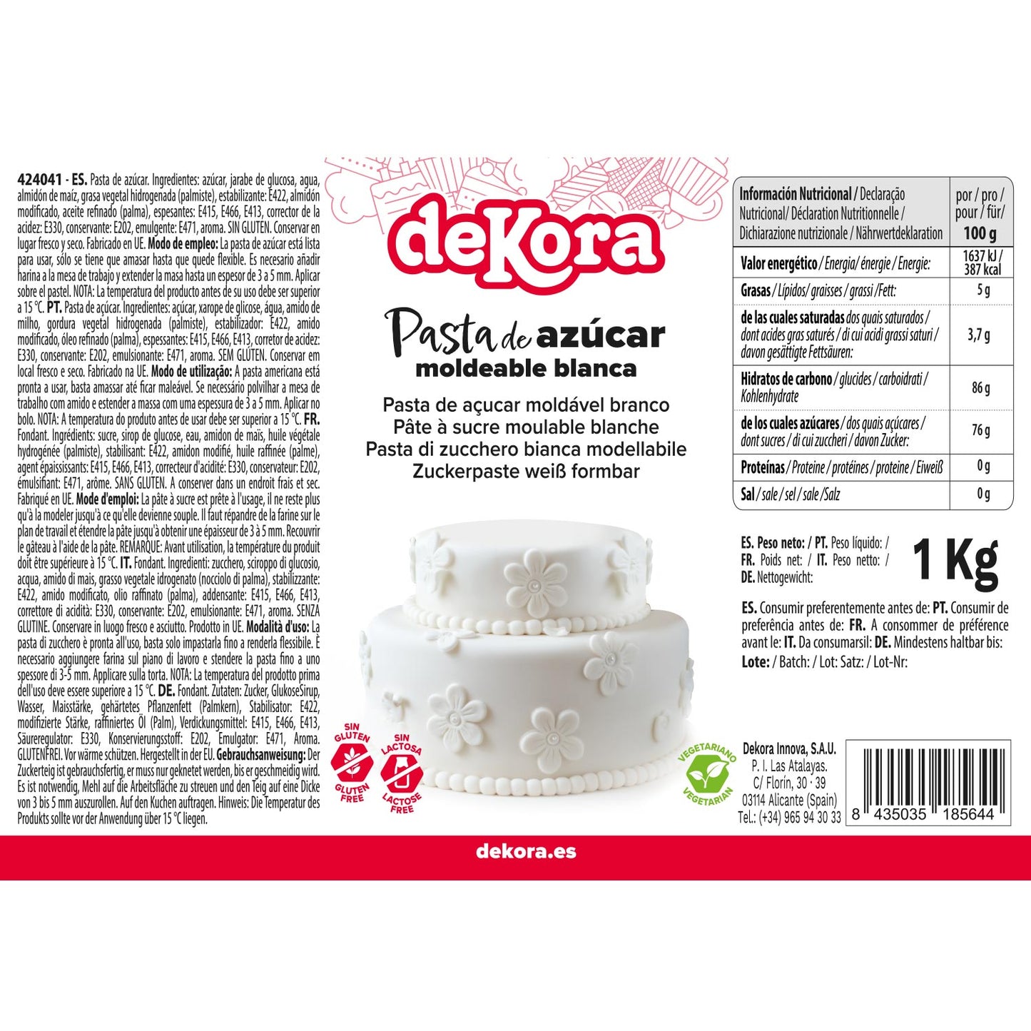 PASTA AZÚCAR / FONDANT BLANCO SIN GLUTEN 1 KG