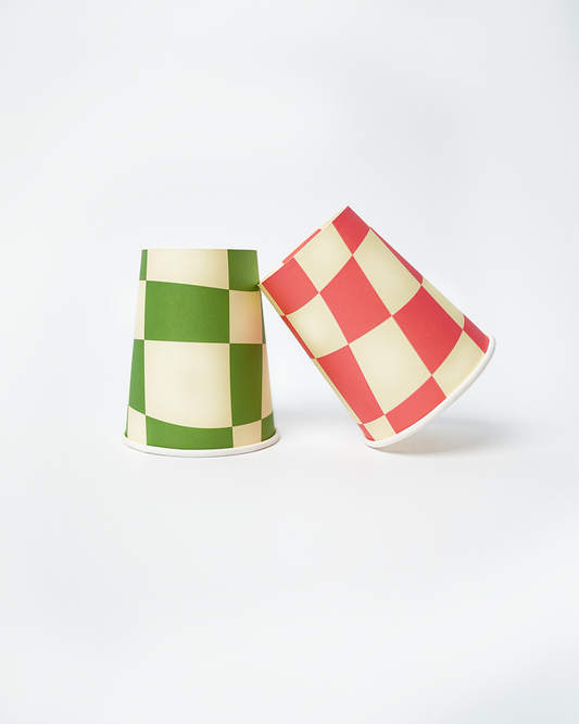 Vasos de Fiesta de Papel a Cuadros (x12) - Colección Pequeño Chef