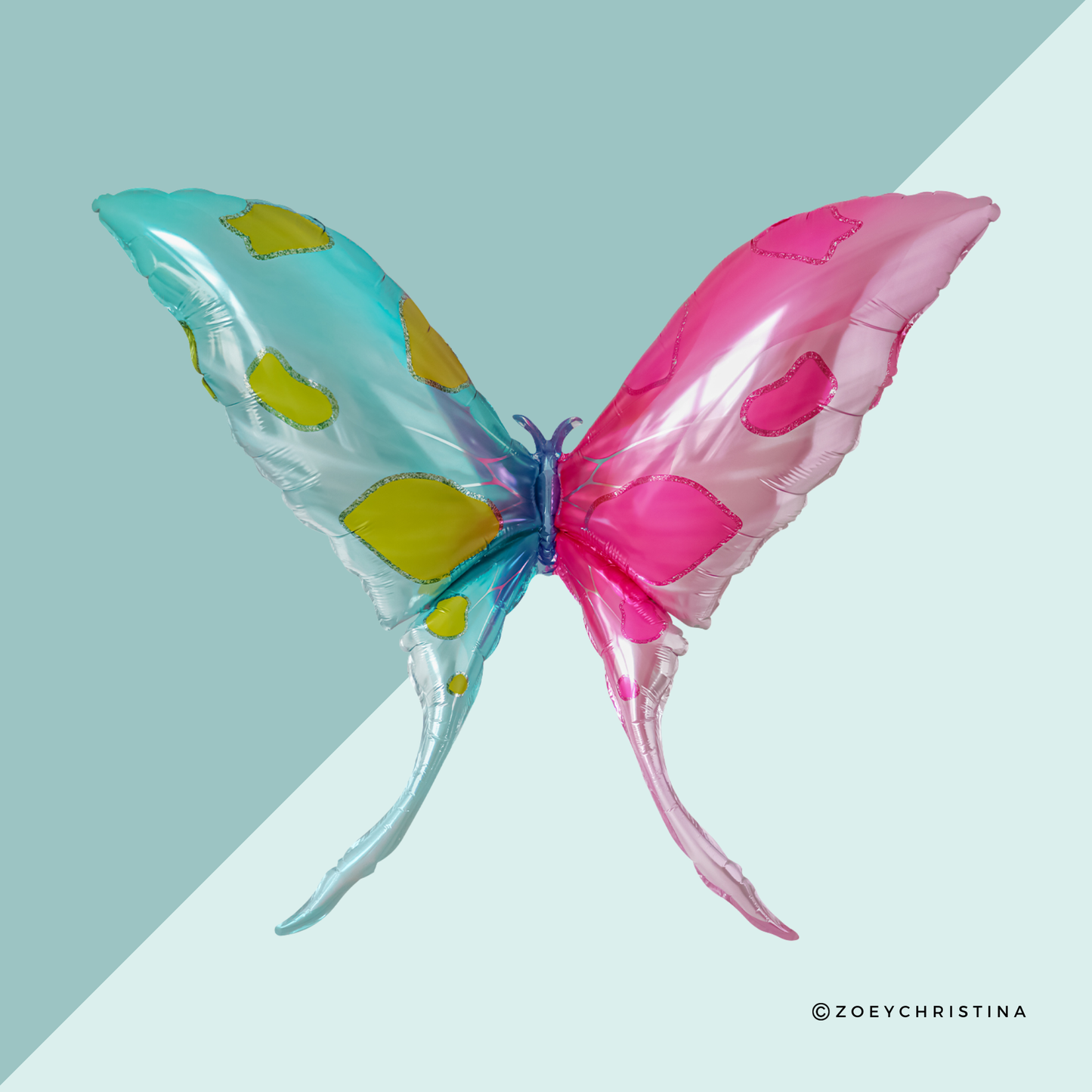 Globo de papel aluminio en forma de mariposa rosa y azul de 40"