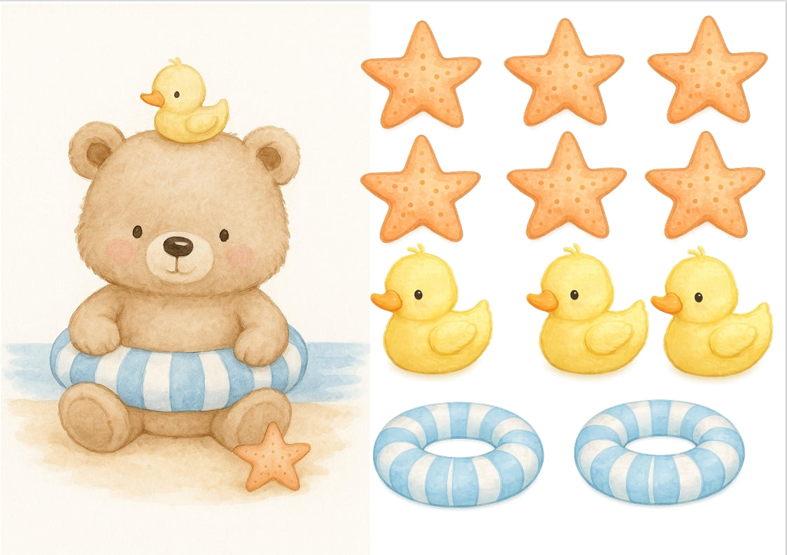 Papel de oblea - Colección Osito en la playa