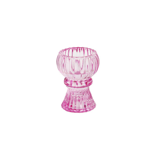 Portavelas pequeño de cristal rosa, decoración primaveral