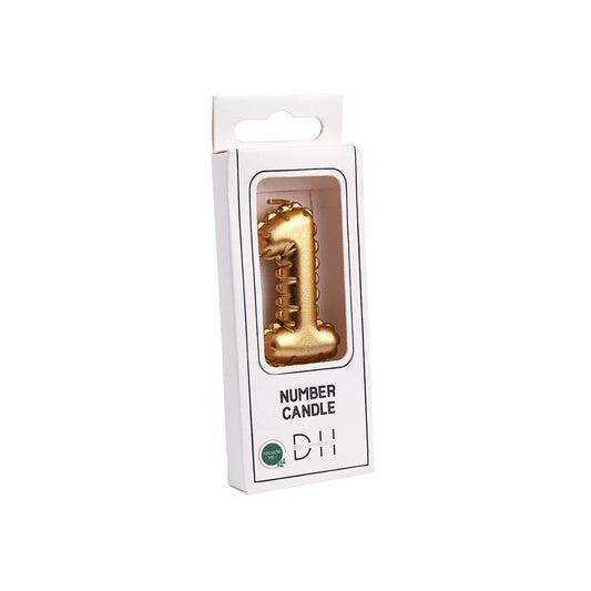 Vela con números, 1 unidad, globo de aluminio, dorada