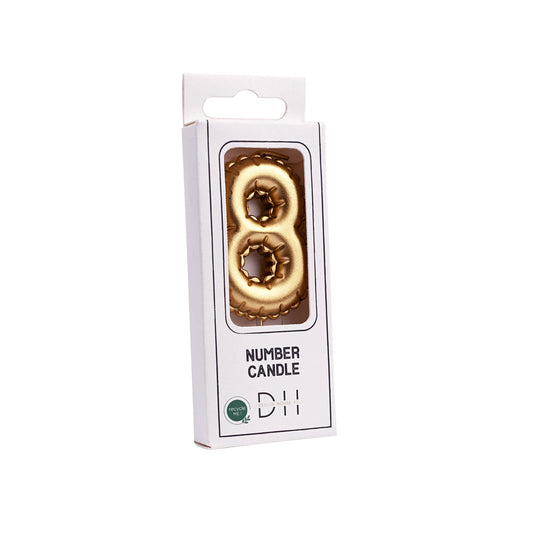 Vela número 8, globo de aluminio, dorada