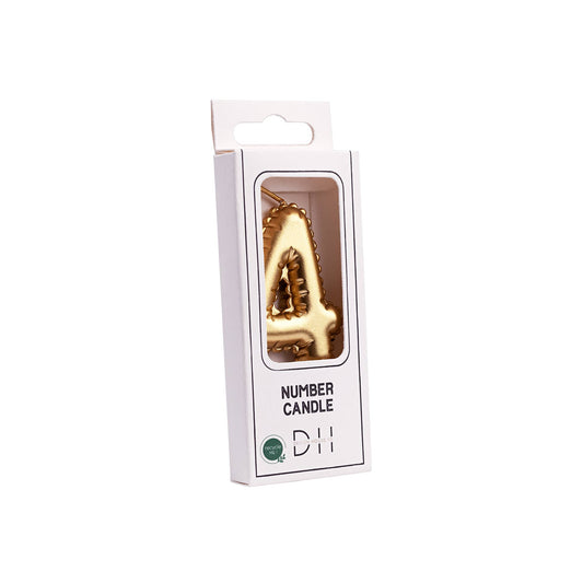 Vela número 4, 1 unidad, globo de aluminio foil , dorada