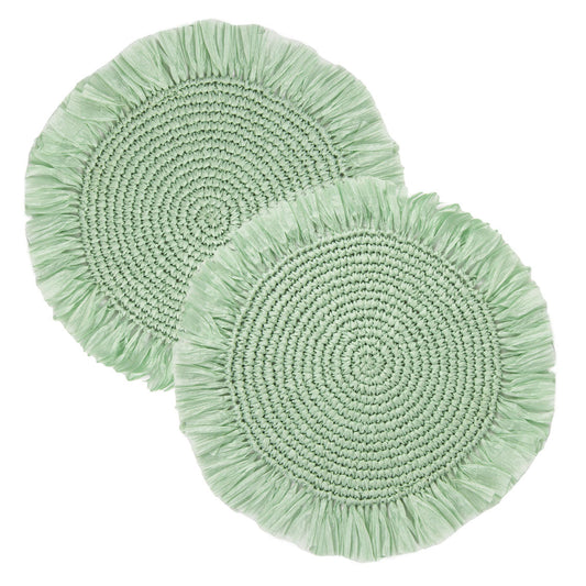Manteles individuales de rafia color verde menta para mesa - Pack de 2