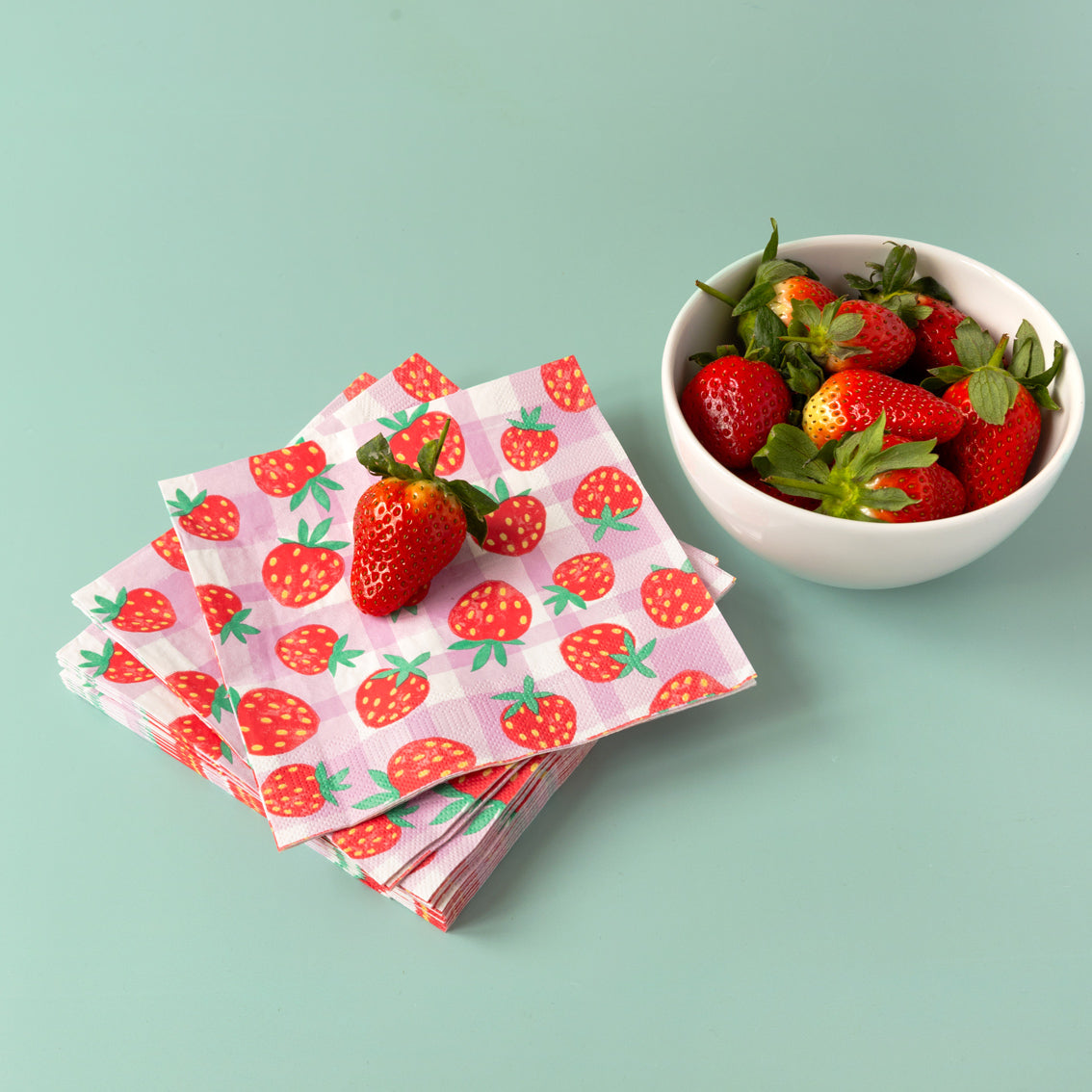 Servilletas de papel a cuadros de fresa - Paquete de 20