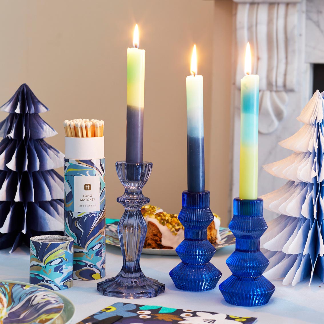 Velas de cena de 3 tonos azules - Paquete de 3