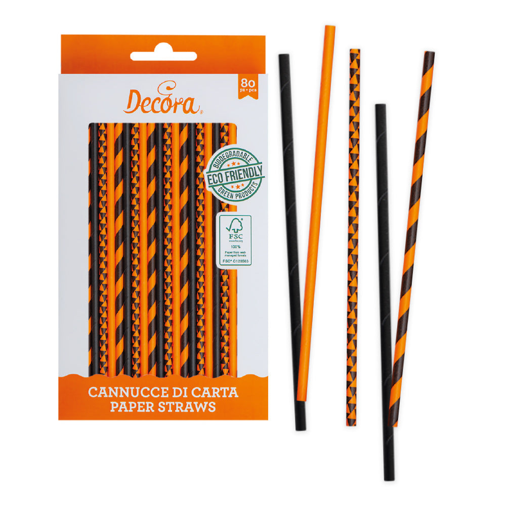 Pajitas de papel  naranjas y negras