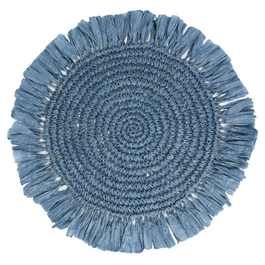 Manteles individuales de rafia color azul para mesa - Pack de 2