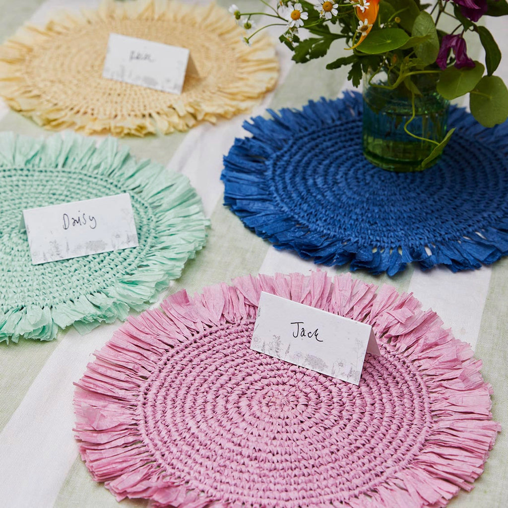 Manteles individuales de rafia color azul para mesa - Pack de 2