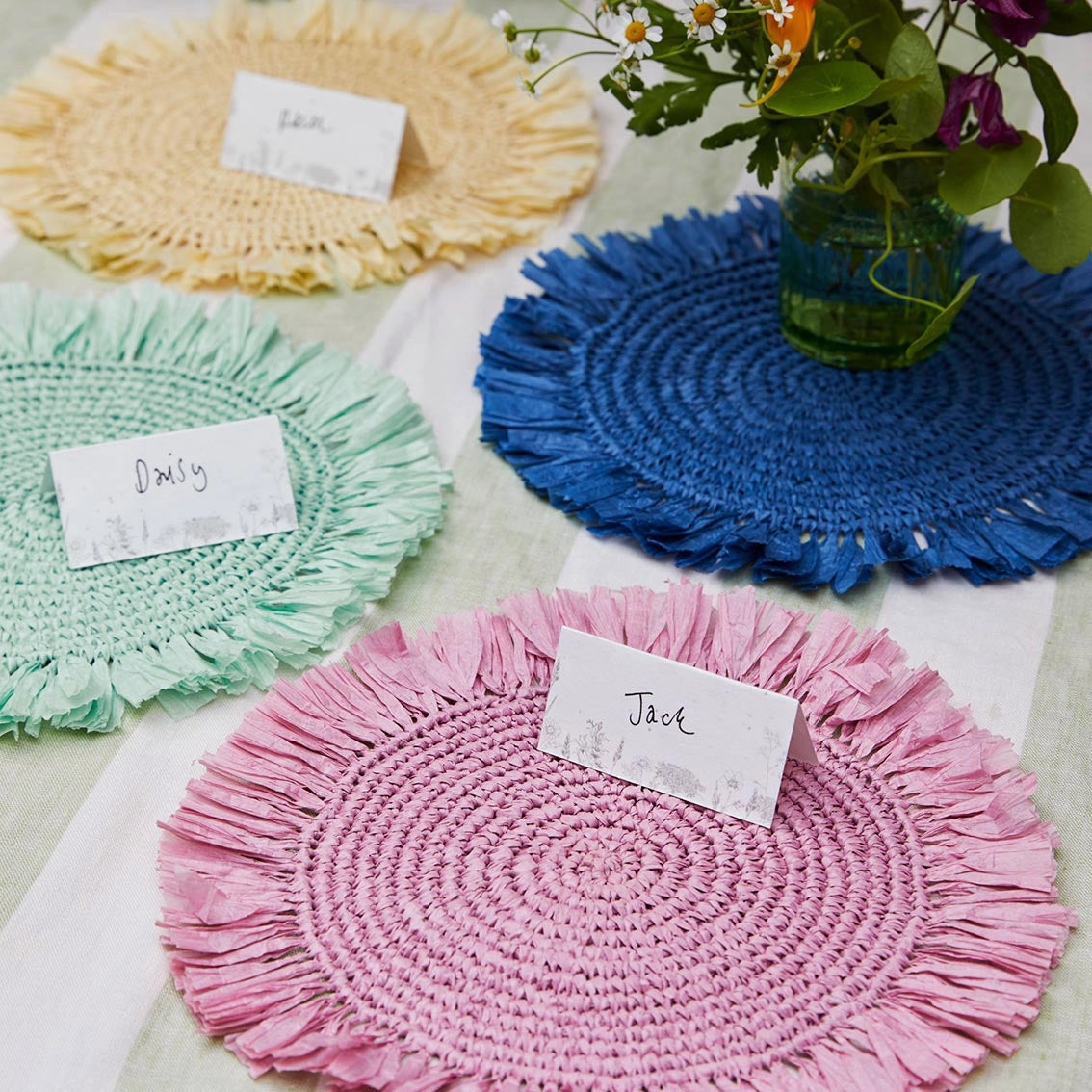 Manteles individuales de rafia color rosa para mesa - Pack de 2