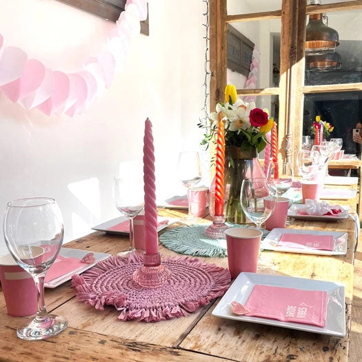 Manteles individuales de rafia color rosa para mesa - Pack de 2