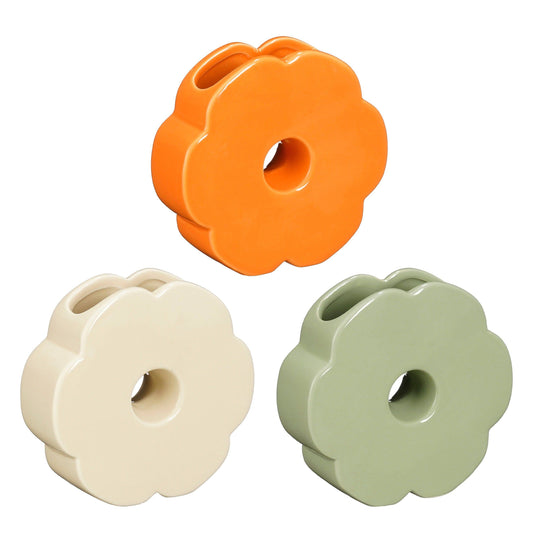 Decoración jarrón de flores pequeño color beige