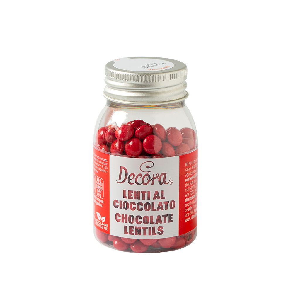 Lentejas de color rojo de chocolate con leche  80 gr