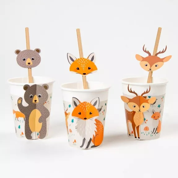 6 pajitas de papel de animales del bosque