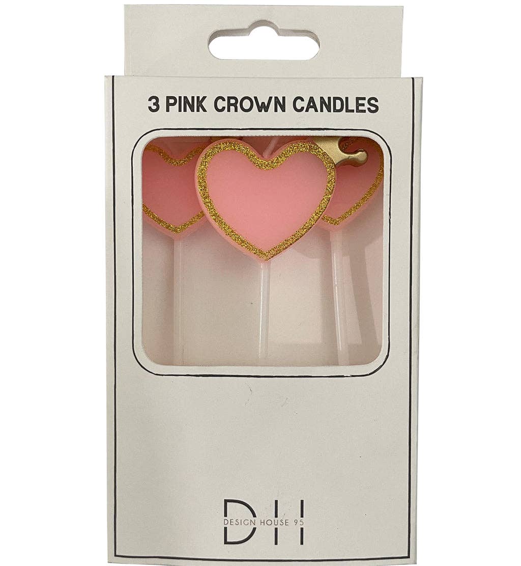 Vela para tarta con forma de corazón, 3 piezas, corona