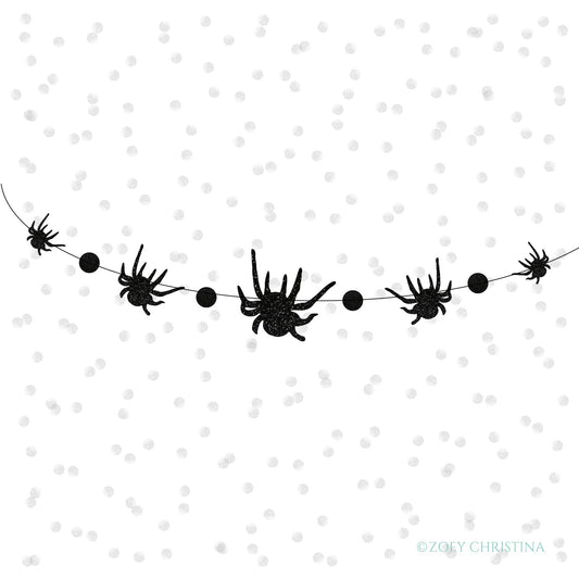 Guirnalda de Cartulina con Arañas de Purpurina Dibujadas a Mano - Halloween