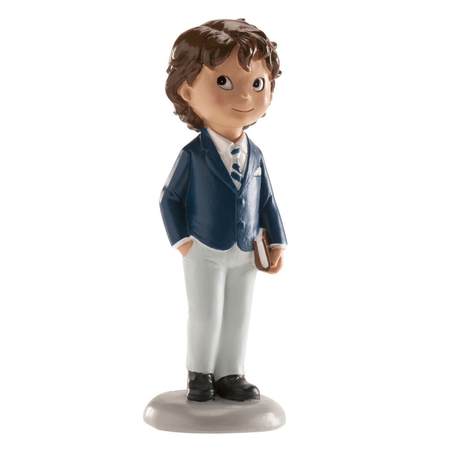FIGURA TARTA COMUNIÓN NIÑO TRAJE AZUL PEDRO 13 CM