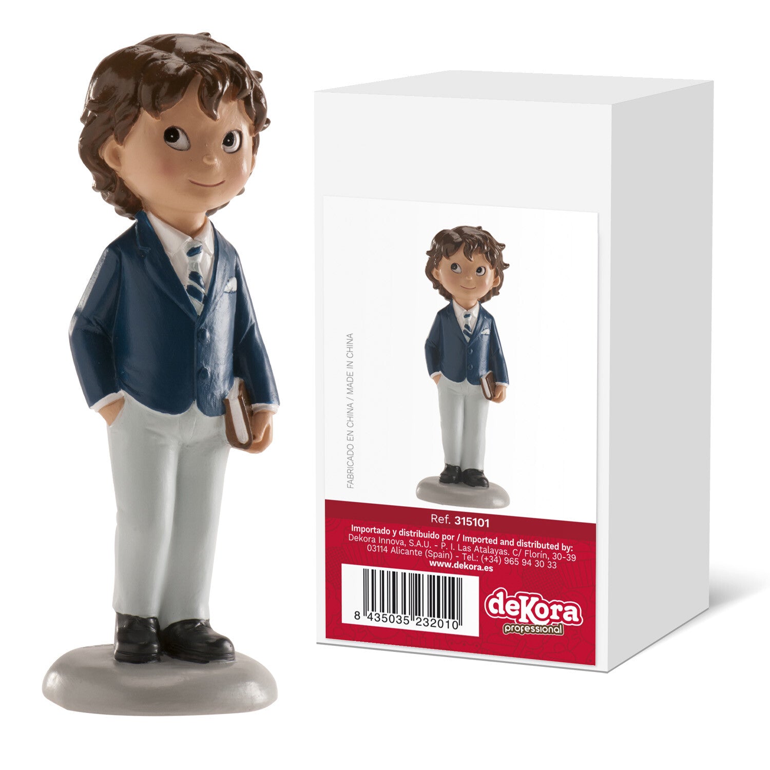 FIGURA TARTA COMUNIÓN NIÑO TRAJE AZUL PEDRO 13 CM