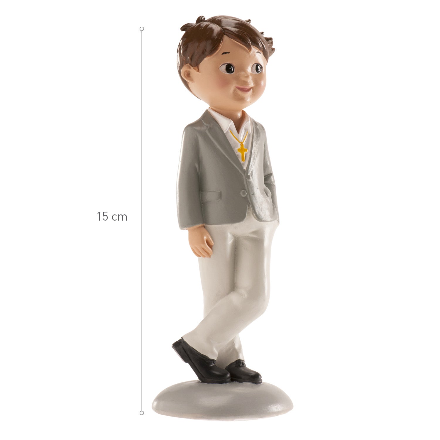 FIGURA TARTA COMUNIÓN NIÑO TRAJE GRIS NICO 15 CM