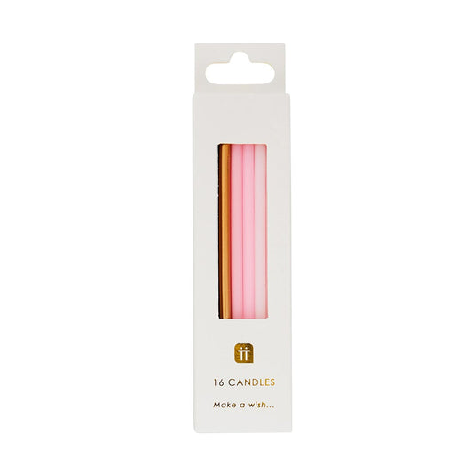 Velas de cumpleaños rosas largas - Paquete de 16