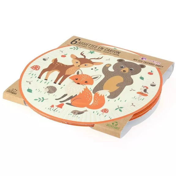 6 platos de animales del bosque - reciclables