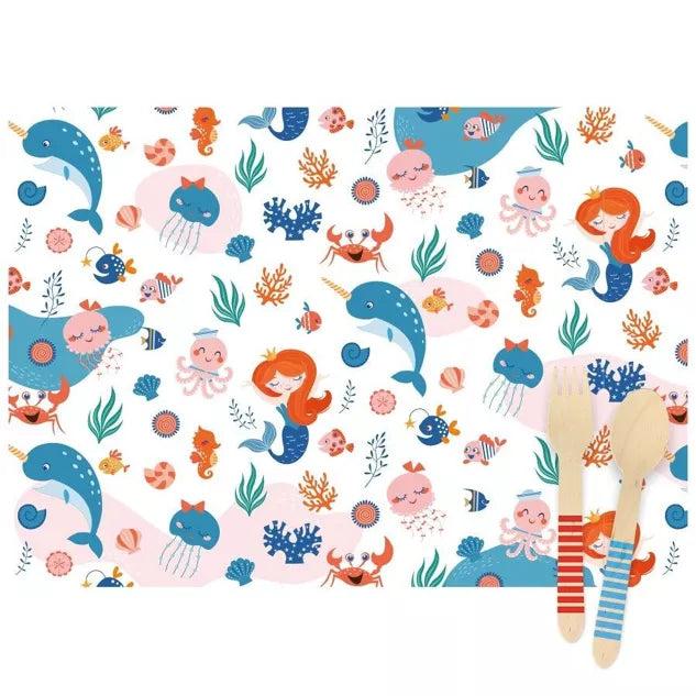 6 manteles individuales de papel - Coral sirena