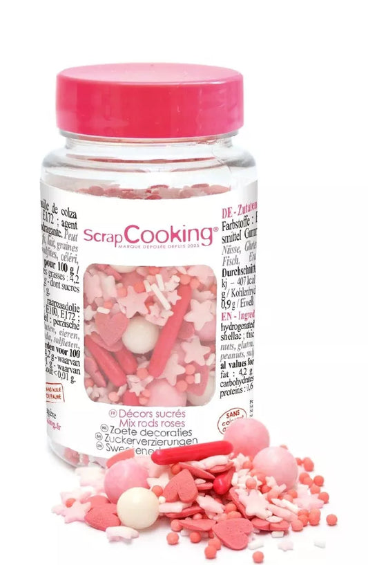 Tarro de dulces decoraciones mix varillas rosa 70g