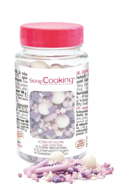 Tarro de dulces decoraciones mix varillas lila 70g