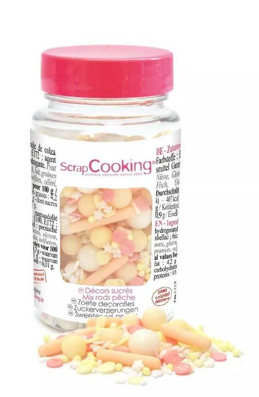 Tarro de dulces decoraciones mix varillas melocotón 70g