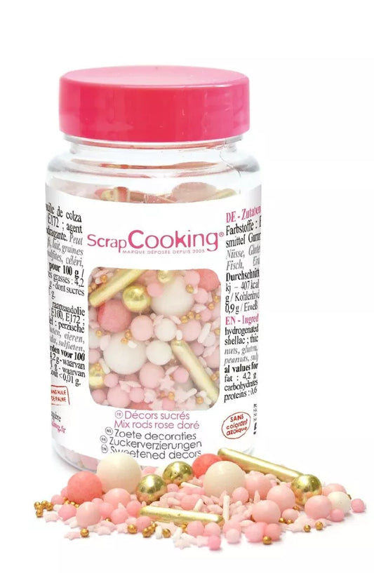 Tarro de dulces decoraciones mix varillas oro rosa 70g