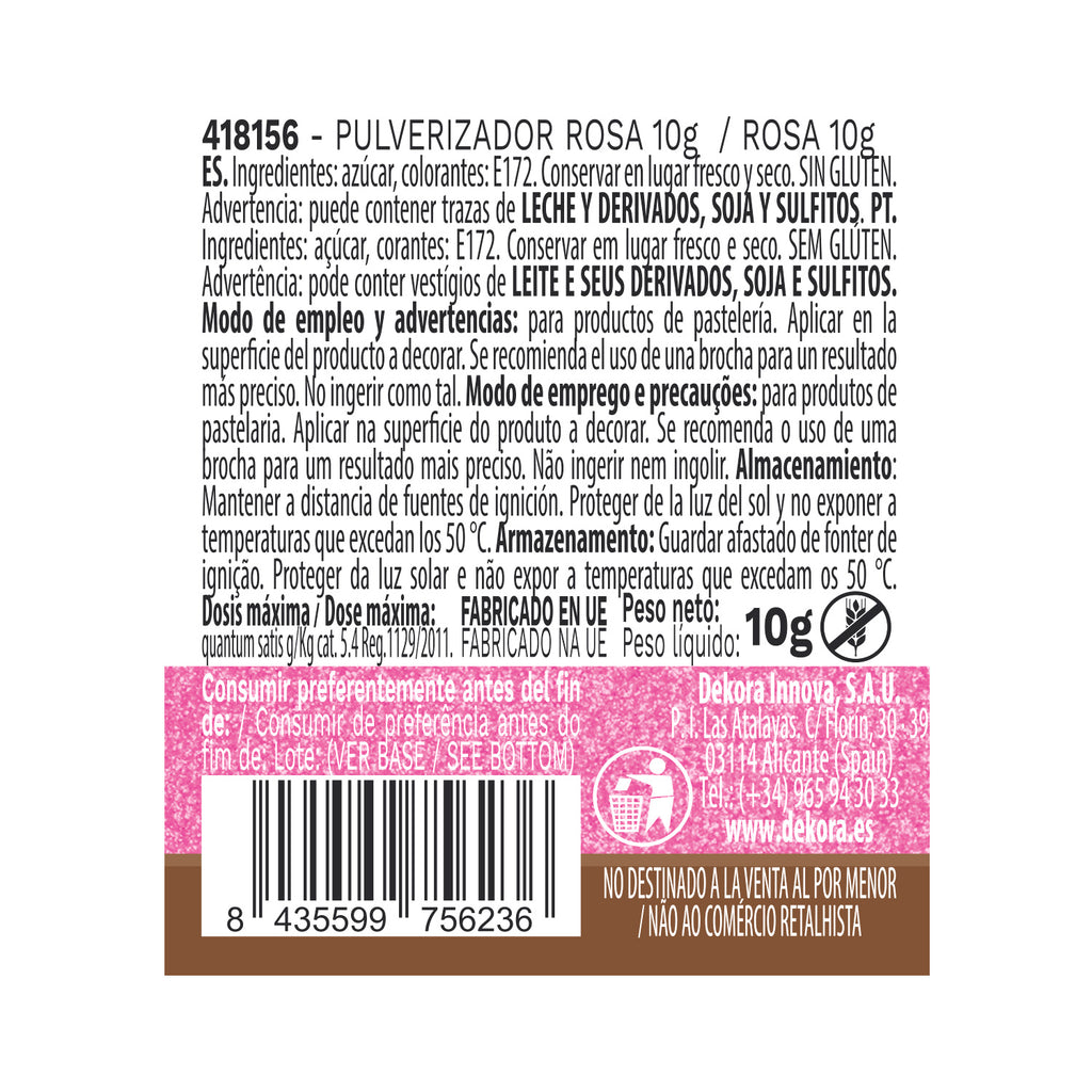 PULVERIZADOR ROSA EFECTO PERLADO 10G SIN E171