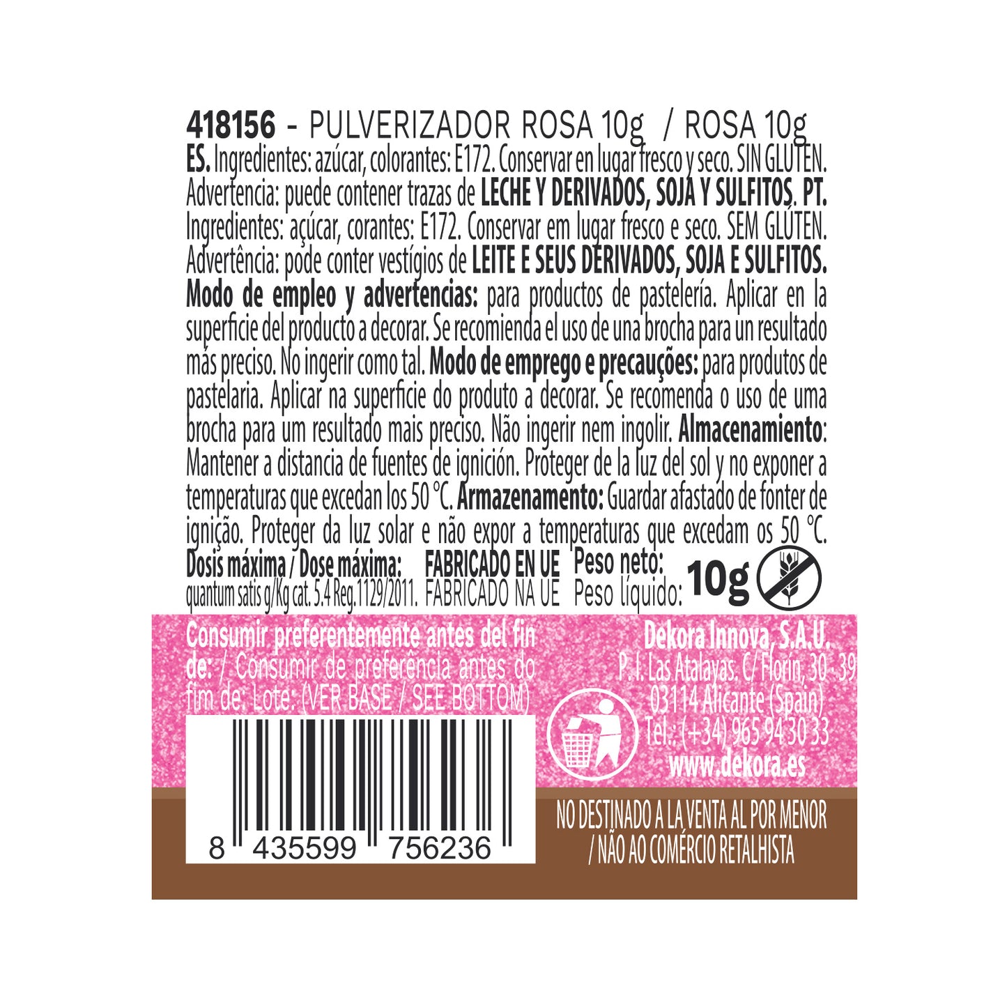 PULVERIZADOR ROSA EFECTO PERLADO 10G SIN E171