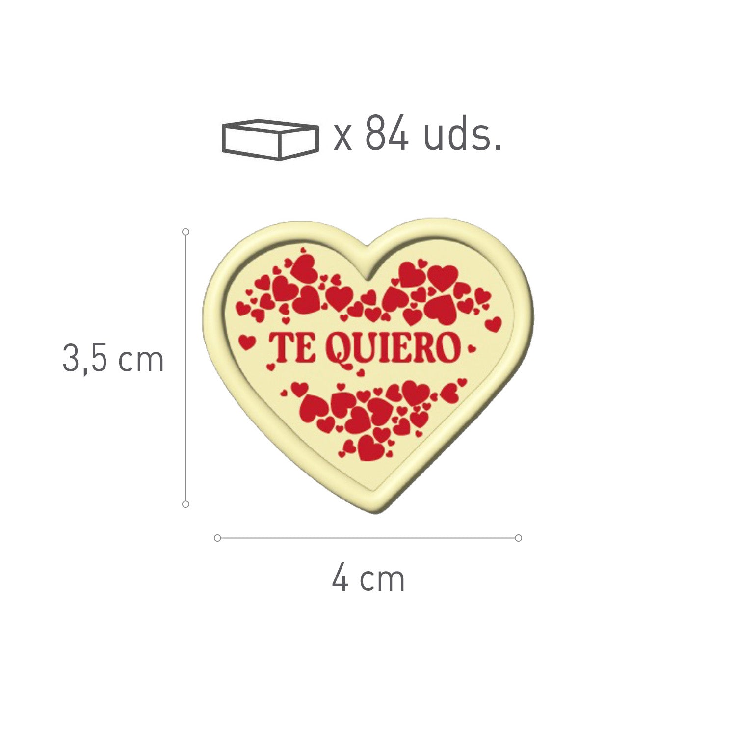 LETRERO CHOCO BLANCO TE QUIERO 40X35 MM - 28 UNIDADES