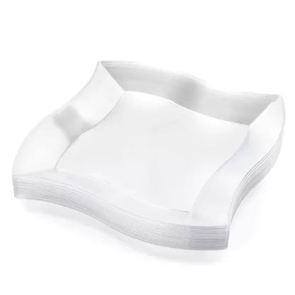 Platos de cena cuadrados transparentes con ondas