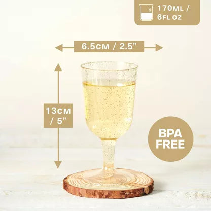 Copa de vino de plástico multiusos con purpurina dorada (150 ml)
