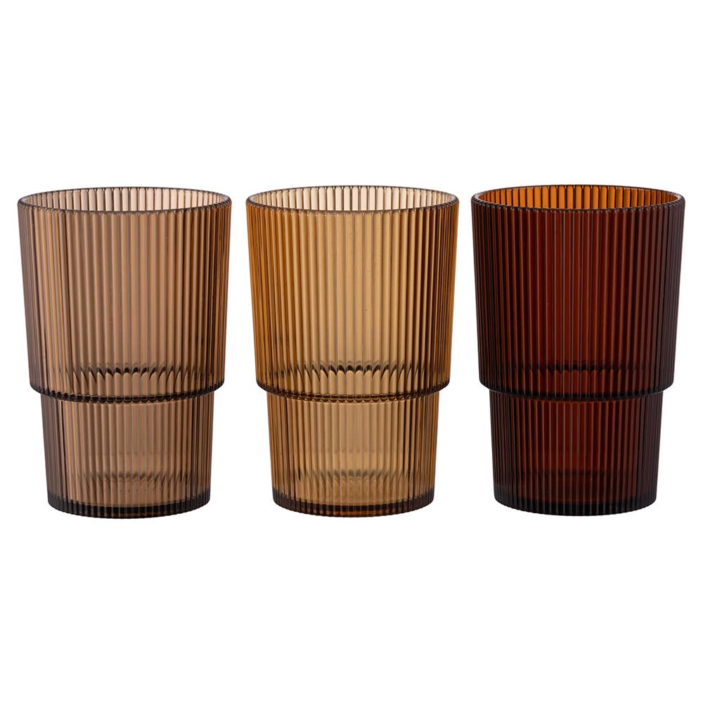 Set de 3 vasos apilables de plástico (PS), 420 ml, en tonos chocolate